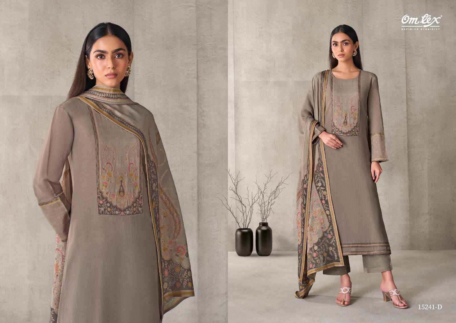 AARVIYA 15241 Series By Om Tex Beautiful Festive Suits Stylish Colorful Fancy Casual Wear & Ethnic Wear MAL CHANDERI SILK DIGITAL Dresses At Wholesale Price